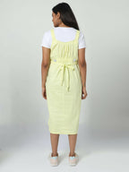 Manet Half Sleeves Solid Maternity Dress With Concealed Zipper Nursing Access - Yellow | Grocsy