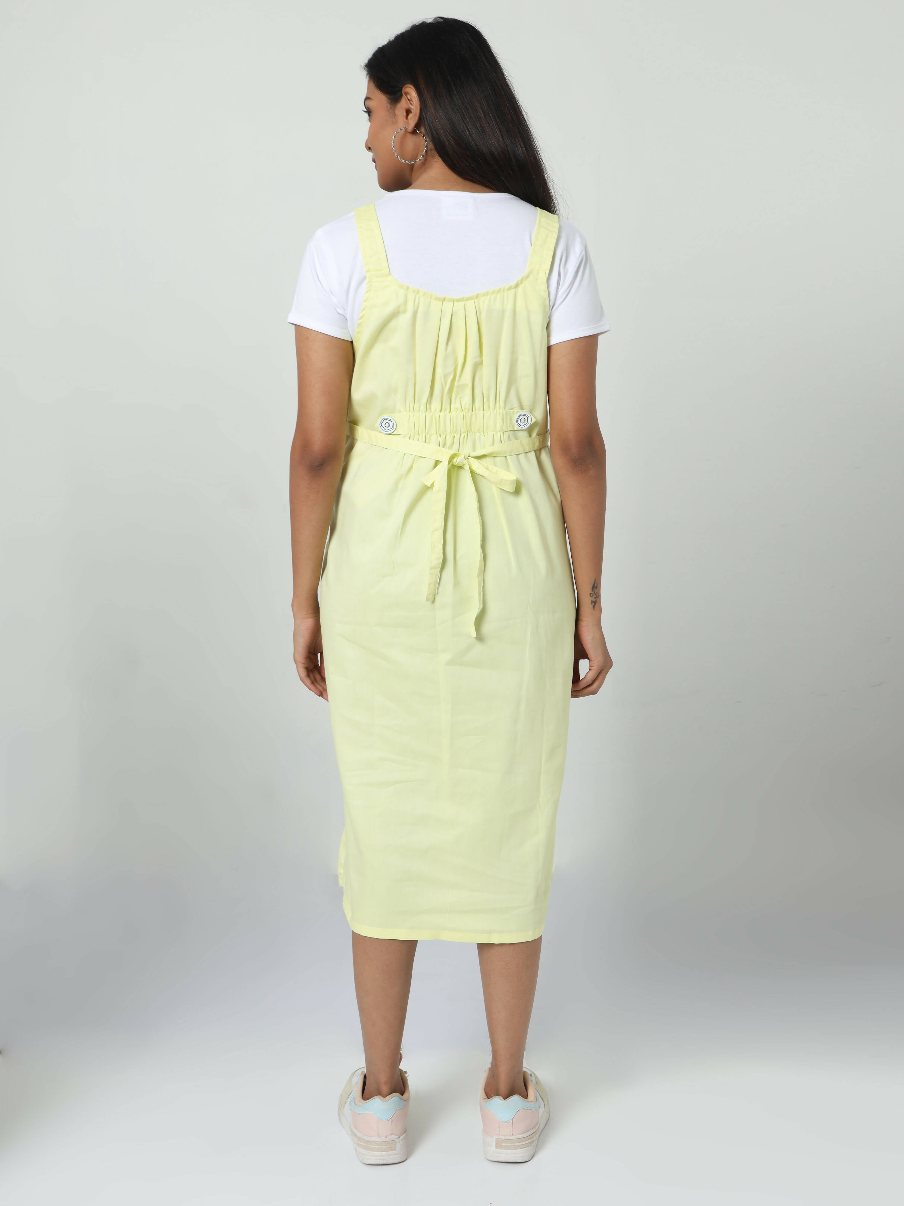 Manet Half Sleeves Solid Maternity Dress With Concealed Zipper Nursing Access - Yellow | Grocsy