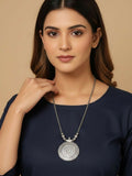 NVR Women Round Mandaliya Silver Plated Necklace | Grocsy