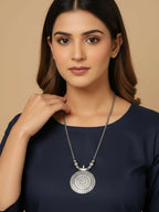 NVR Women Round Mandaliya Silver Plated Necklace | Grocsy