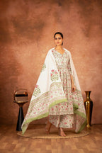 Joban Fashion Green Pink Hand Block Printed Cotton Suit Set | Grocsy