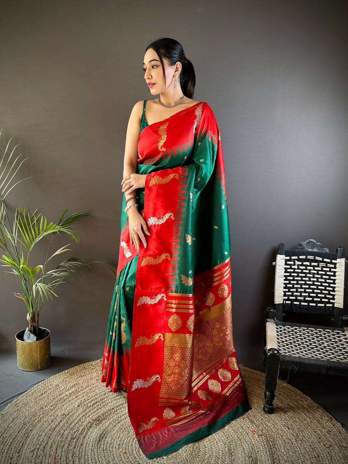 Joban Fashion Red Peacock,Butti Banarasi Silk Sarees | Grocsy