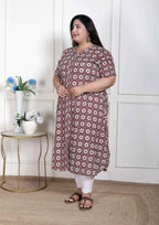 Miravan Women's Plus Size Cotton Floral Printed Cream A-Line Kurta with Buttons | Grocsy