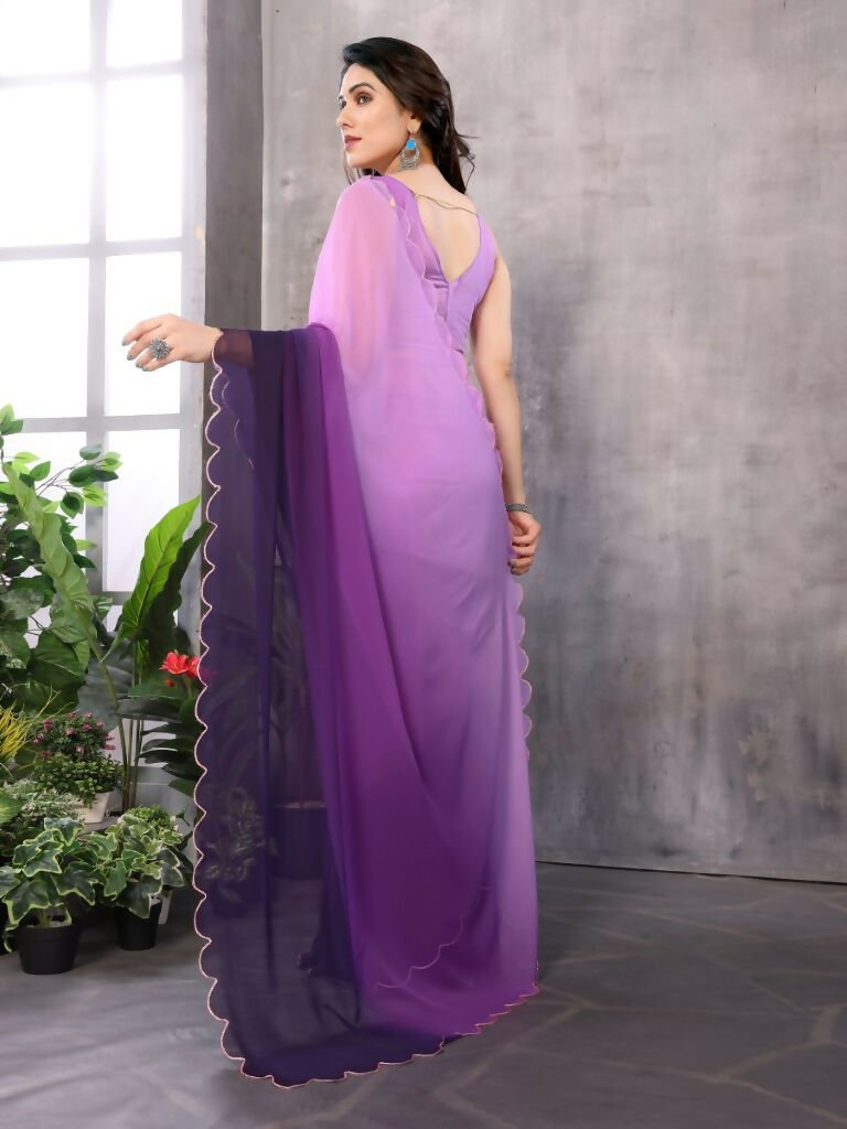 Aafreen Partywear Designer Light Purple Georgette Fancy Saree | Grocsy