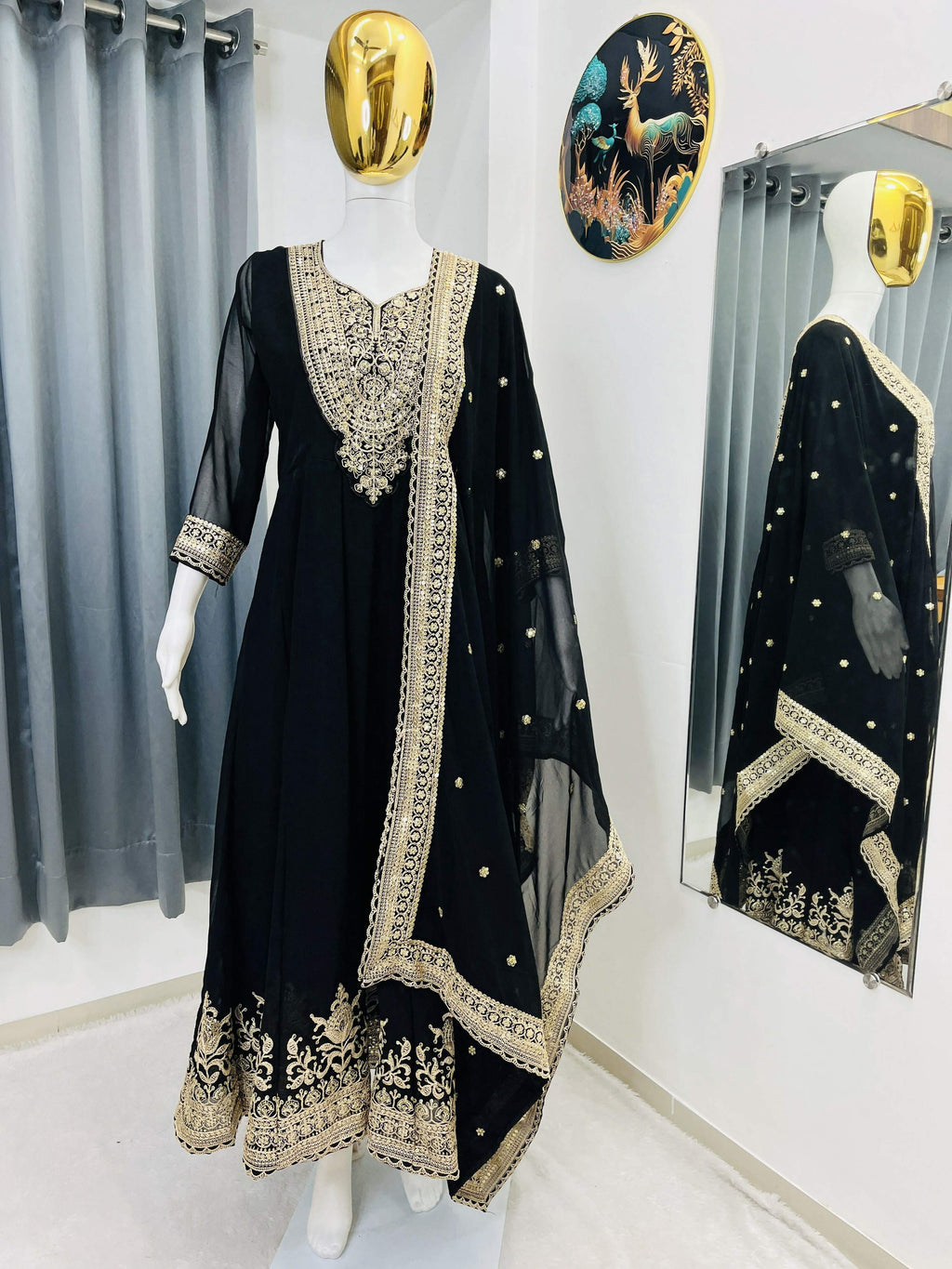 Teeya Creation Black Color Faux Georgette Embroidery Work Long Party Wear Gown | Grocsy