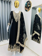 Teeya Creation Black Color Faux Georgette Embroidery Work Long Party Wear Gown | Grocsy