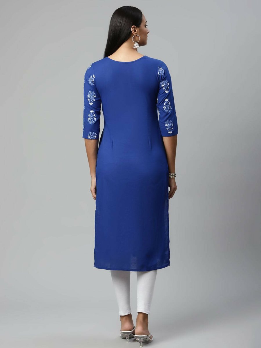 Ahalyaa Womens Beautiful Royal Blue Pure Cotton Printed Kurtas | Grocsy