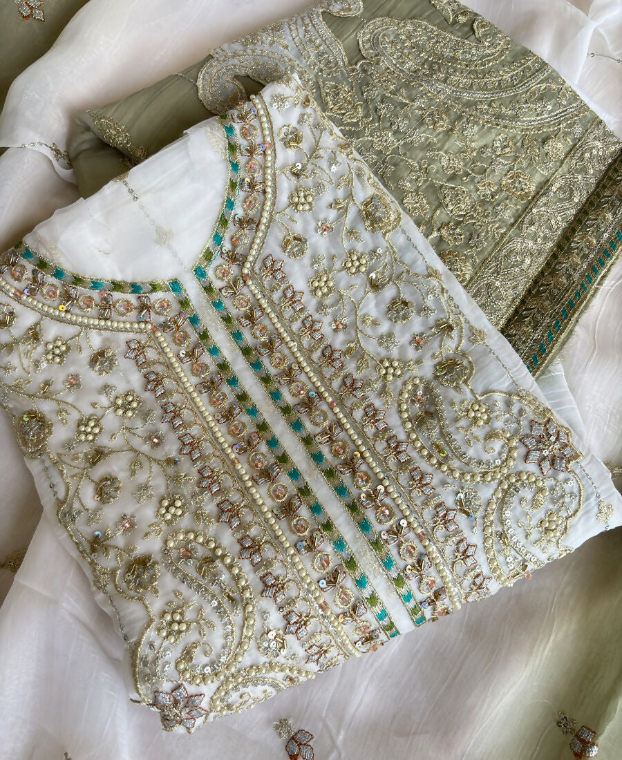 KC Designer Green Ombre Straight Suit For Women With Hand Embroidery | Grocsy