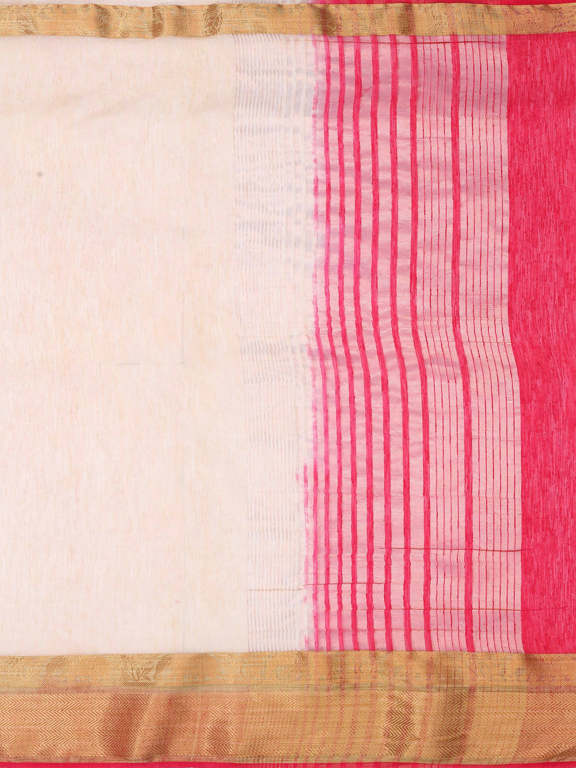 Mimosa Women's Beige Kanchipuram Linen Saree | Grocsy