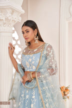 Eilara Women'S Sky Blue Butterfly Net Embroidered Thread Work Festivals Lehenga Choli | Grocsy