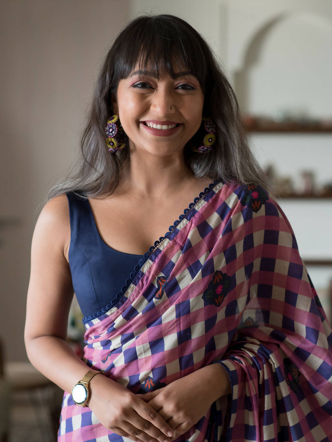Suta Multi Color Checked Pure Cotton Saree | Grocsy