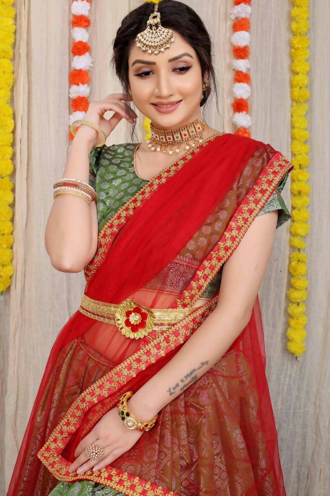 DEIANA'S Beautiful Pure Jari Silk Weaving Lehengha Choli - Mehndi | Grocsy