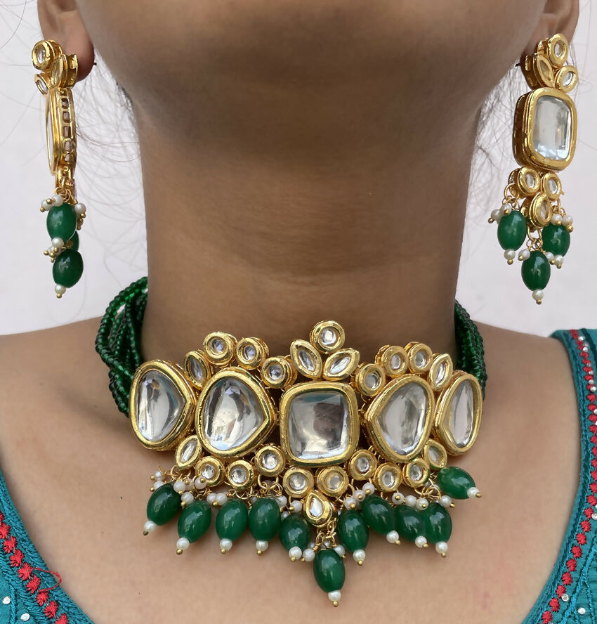 Joban Fashion Hand Made High Quality Gold Plated Base Metal Alloy Kundan Stone Studded Kundan Jewellery Set | Grocsy
