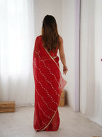 Red Sitara Chiffon Designer Beads Moti,Val Sequence Work Saree - Noorie | Grocsy