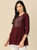 Wine Chinon Floral Embroidered Top - Zeny | Grocsy
