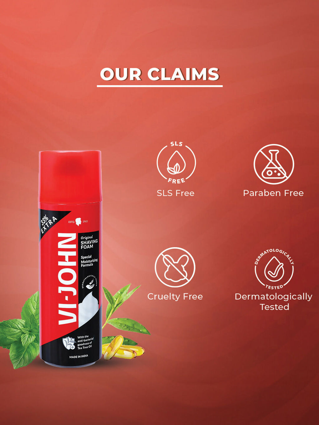 VI-JOHN Original Dermatologically Tested Special Moisturising Formula Shaving Foam with Vitamin E & Tea Tree Oil | Grocsy