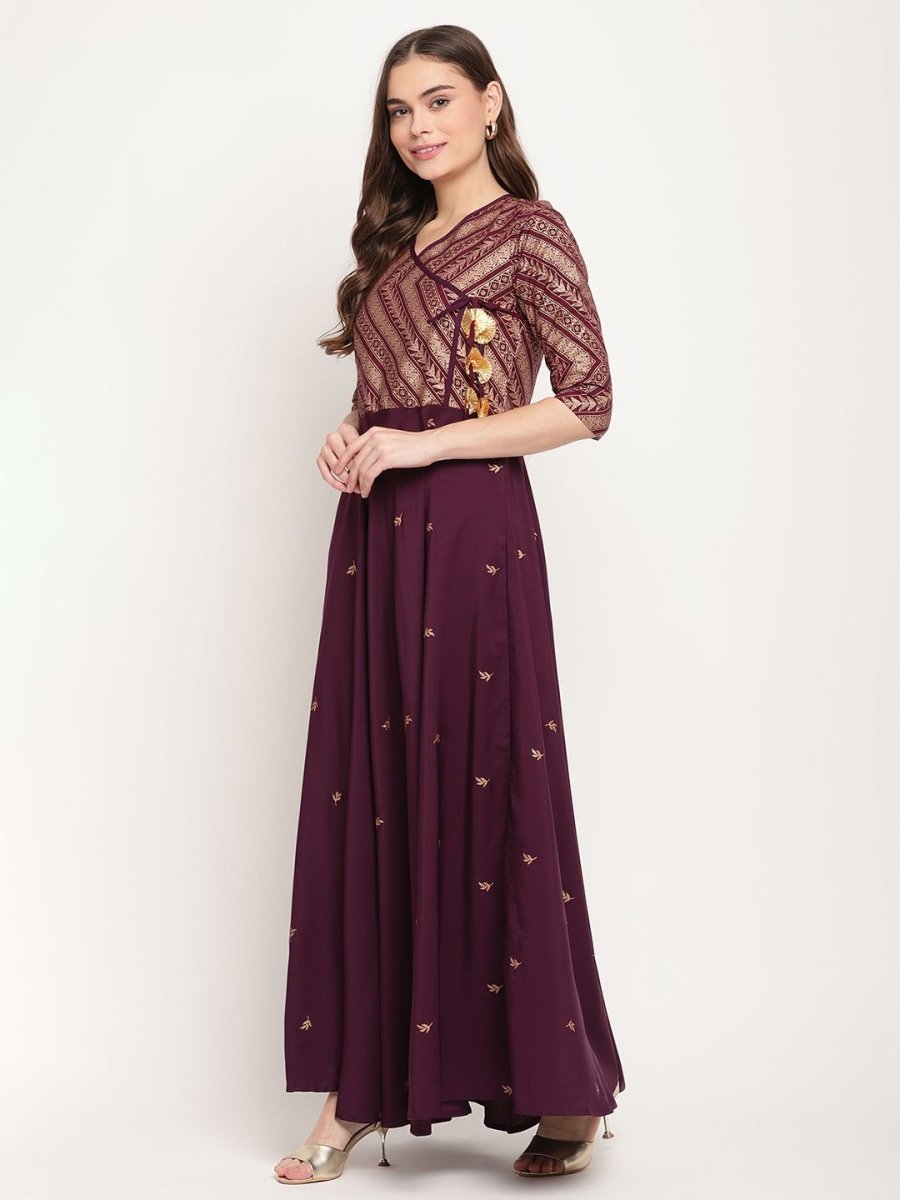 Ahalyaa Women Crepe Wine Colour Glitter Print Kurta | Grocsy