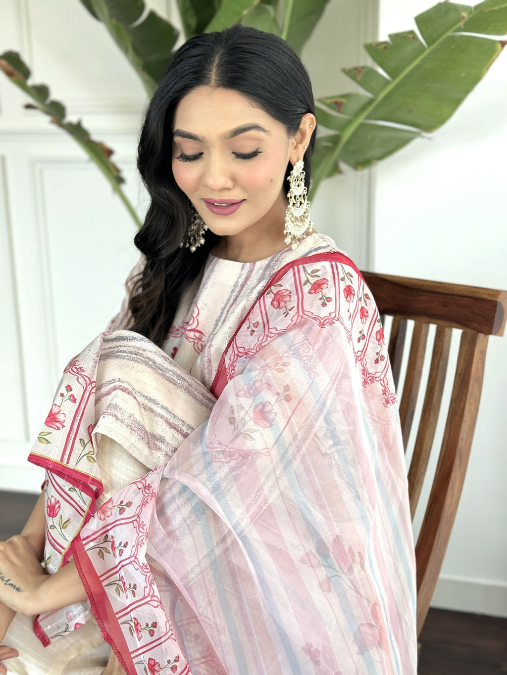 White Multi Viscose Chanderi Stitched Suit With Dupatta - Tanisha | Grocsy