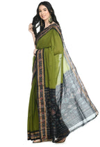 Vamika Sambalpuri Ikat Cotton Rekhabala Buti Green & Black Saree | Grocsy