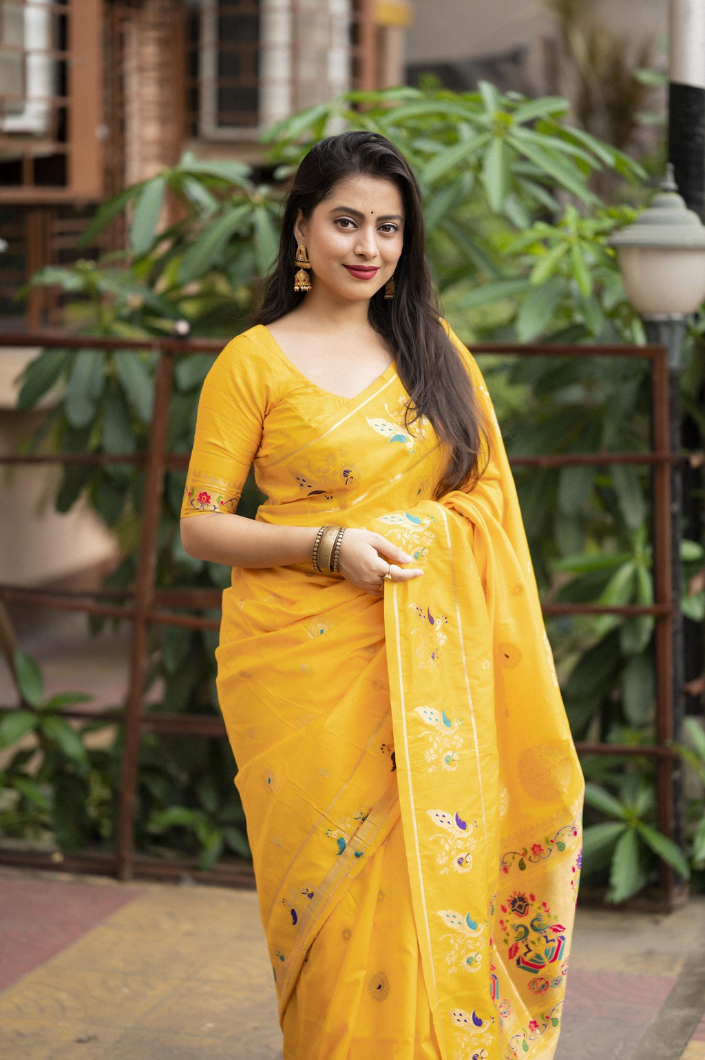 Yellow Pure Silk Woven Design Saree with Unstitched Blouse - A2M | Grocsy