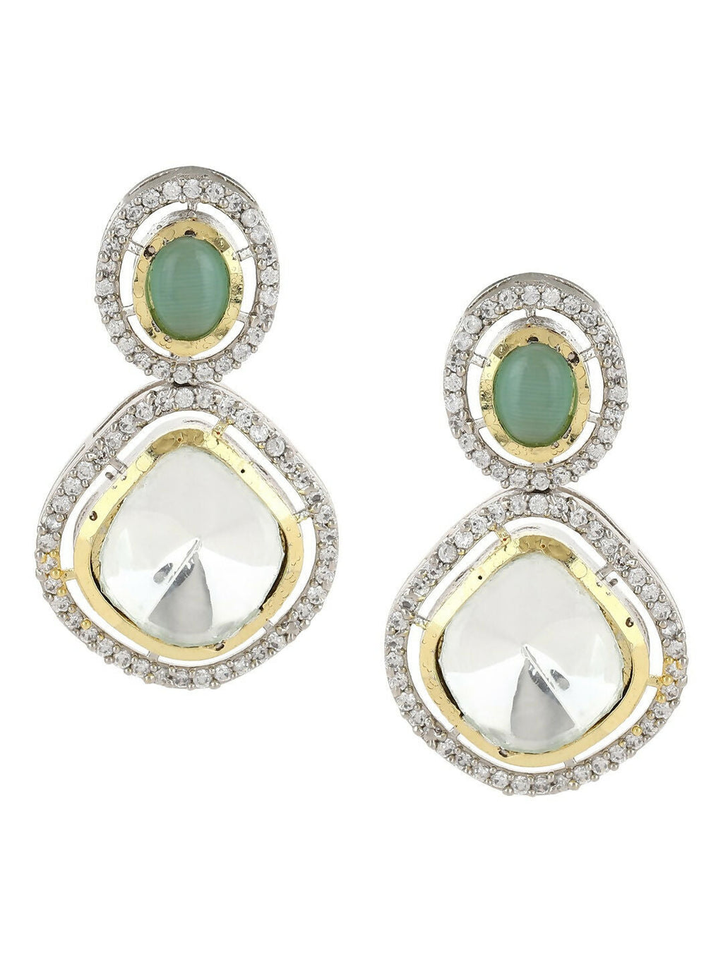 Green Stone Kundan Earrings- Ruby Raang | Grocsy