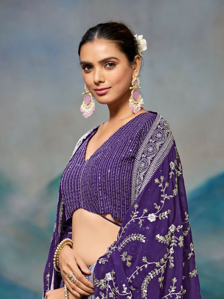 Purple Georgette Embroidery Work Lehenga Choli - Jihu Culture | Grocsy