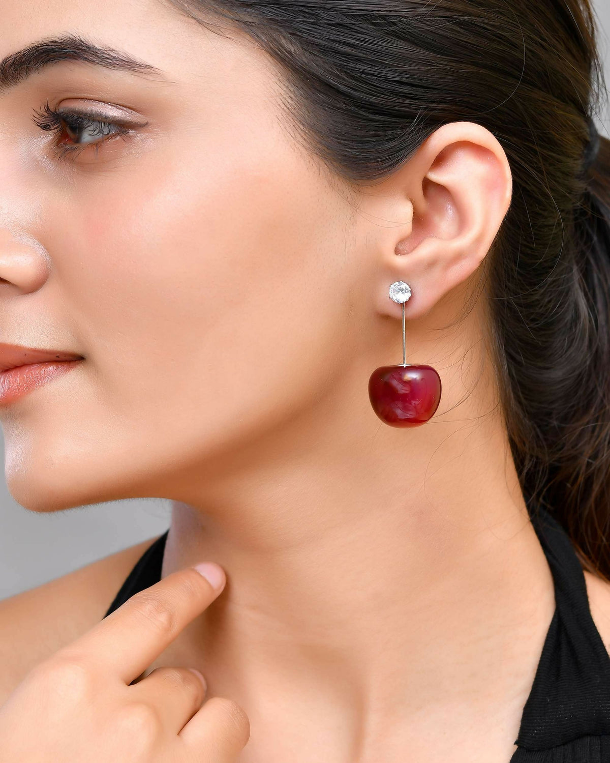 VOJ Gold-Polished Cherry Drop Earrings