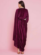 Women Republic Burgundy Velvet Kurta With Attached Neckalace,Belt And Pant | Grocsy