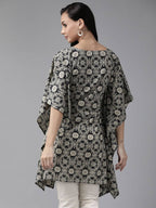 Yufta Women Black & Beige Printed Kaftan Kurta | Grocsy