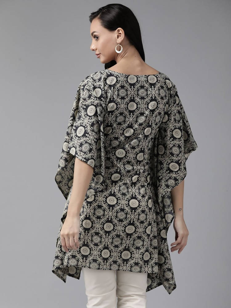 Yufta Women Black & Beige Printed Kaftan Kurta | Grocsy