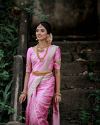 DEIANA'S Beautiful Designer Golden zari Soft Lichi Silk Saree - Baby pink | Grocsy