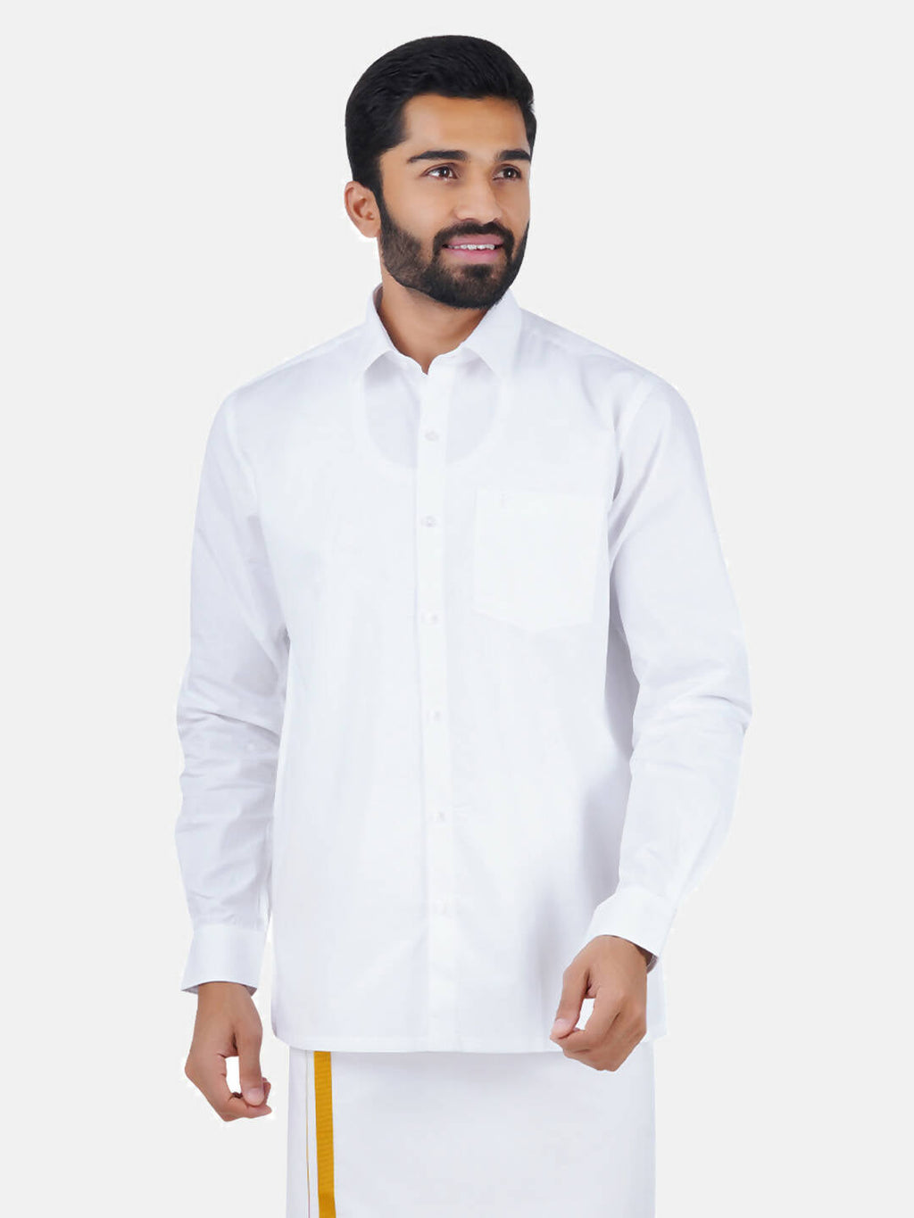 Ramraj Cotton Mens Full Sleeve Formal 100 % Cotton White Shirt | Grocsy