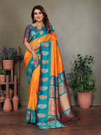 Joban Fashion Banarasi Orange Butti Soft Silk Saree | Grocsy