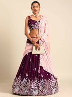 House of Panchhi Burgundy Georgette Sequins and thread embroidery Lehenga choli & Dupatta | Grocsy