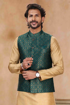 Raivat Ethnic Jacquard Banarasi Silk Woven Work 3 Pics Jacket Set In Green Colour | Grocsy
