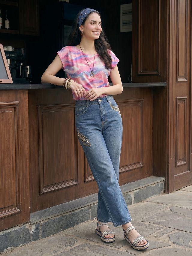 Janasya Multi Straight Crepe Top | Grocsy