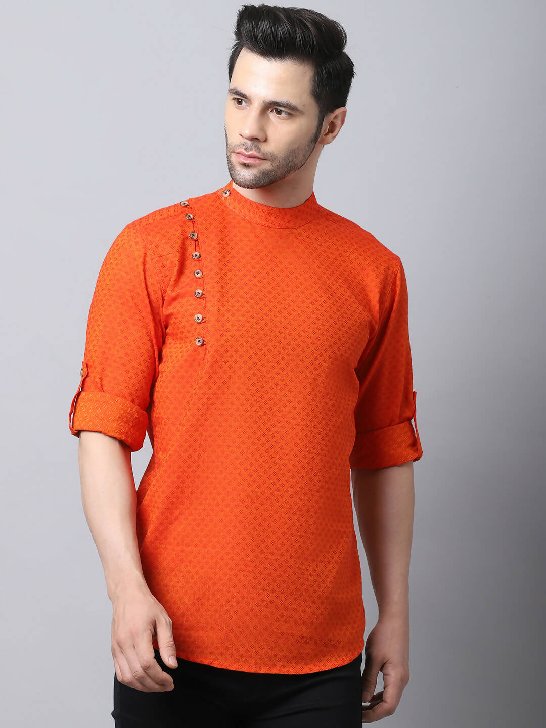Even Apparels Orange Pure Cotton Men's Kurta With Side Placket | Grocsy