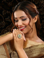Ruby Raang Gold Polished Green Kundan Ring | Grocsy
