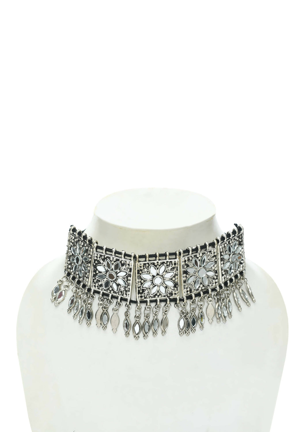 Mominos Fashion Johar Kamal Women Silver-Plated Brass Finish Mirror Work Choker | Grocsy