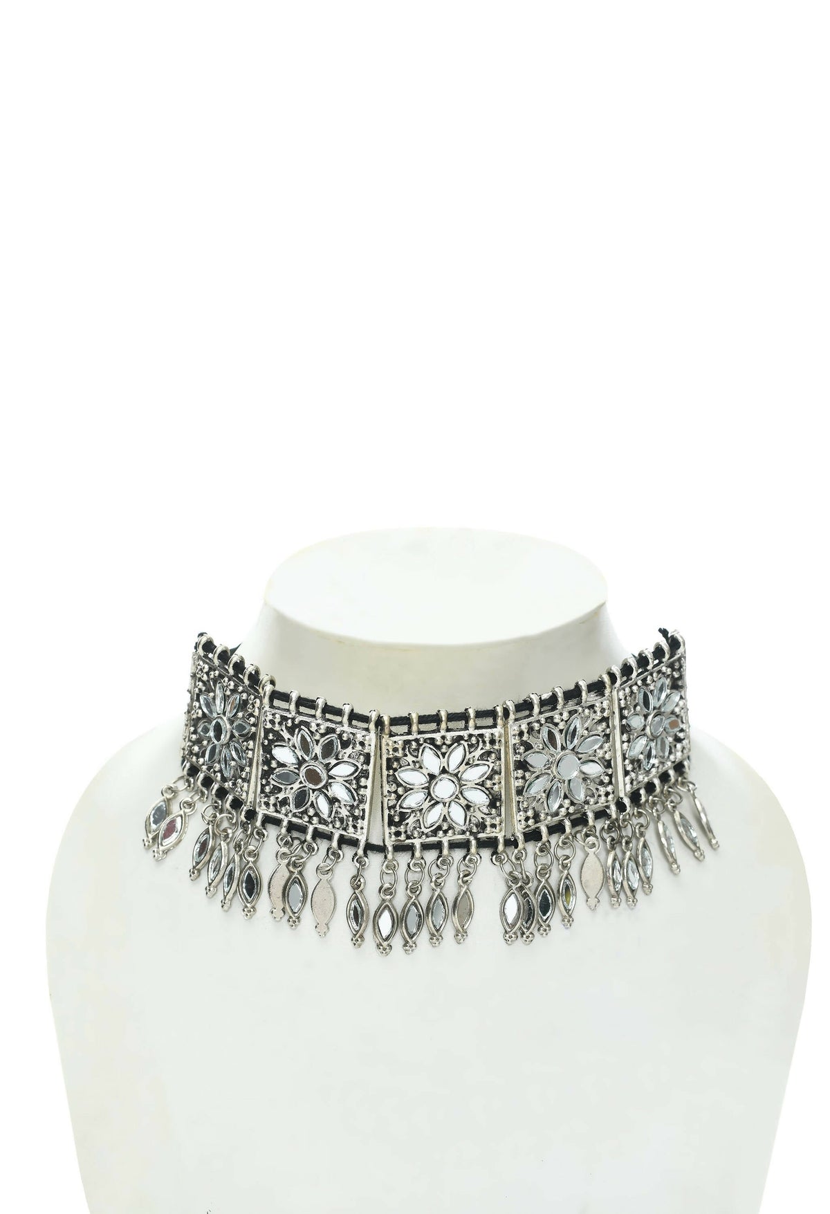 Mominos Fashion Johar Kamal Women Silver-Plated Brass Finish Mirror Work Choker | Grocsy