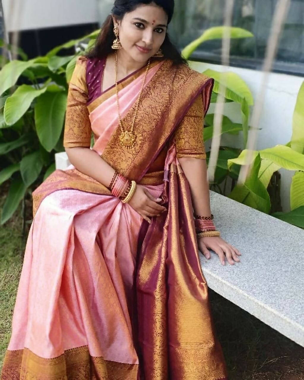 DEIANA'S Beautiful Designer Golden zari Soft Lichi Silk Saree - Peach | Grocsy