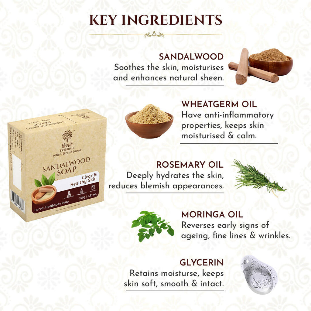 Khadi Essentials Sandalwood Herbal Handmade Soap | Grocsy