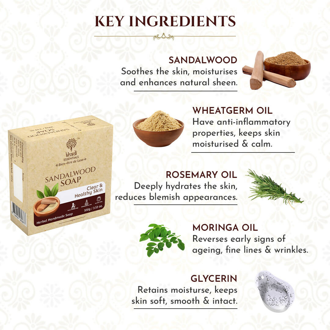 Khadi Essentials Sandalwood Herbal Handmade Soap | Grocsy