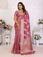 Aastha Fashion Dusty Rose Soft Organza Silk Weaving Saree | Grocsy
