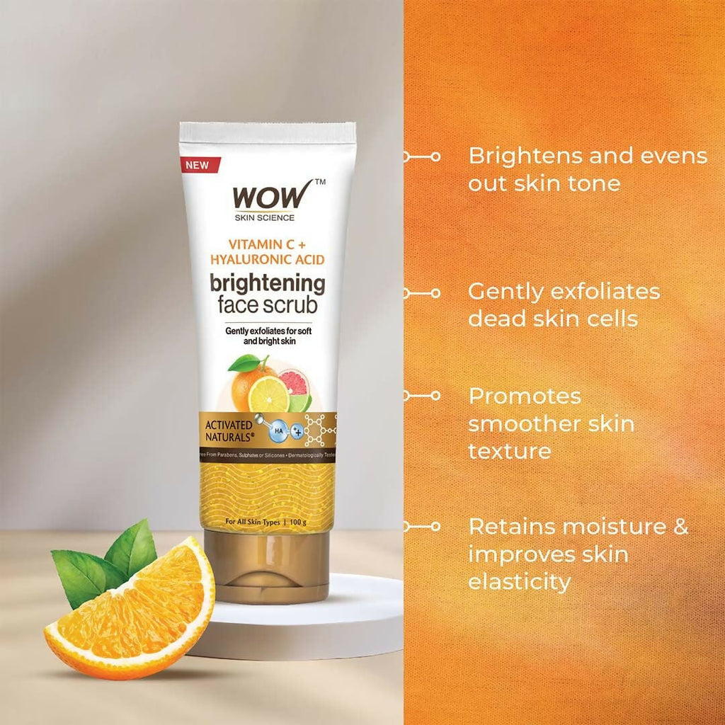 WOW Skin Science Vitamin C + Hyaluronic Acid Brightening Face Scrub For Gently Exfoliates, Smoothens Skin Texture | Grocsy