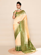Joban Fashion Light Yellow & Parrot Green Plain With Weaving Border Banarasi Silk Sarees | Grocsy