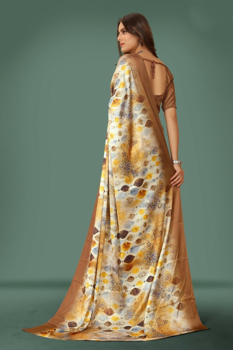 Aayaa Designer Printed Satin Saree - Multi Color | Grocsy