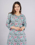 Vamika Printed Cotton Sky Blue Party Wear/Casual Wear Kurta Set/Suit | Grocsy