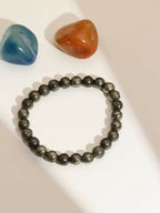 Pyrite Metal Black Round Elastic Bracelet - Ruby Raang | Grocsy