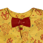 Mhyssa Puffed Sleeves A line Yellow and Red Printed Frock | Grocsy